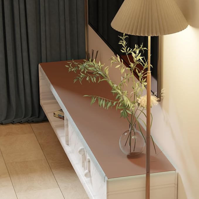 Leather Table Cover,1.8mm Thick,12x78 Inch Table Protector,Glass Table Protector,Table Sticker Cover,Desk Covers On Top of Desks.(Brown+Gray,12x78)