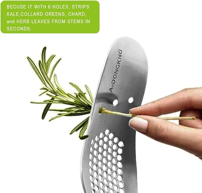 Garlic Press Rocker & Leaf Herb Stripper, Silicone Roller Peeler, Bottle Opener, Stainless Steel Garlic Crusher Chopper Squeezer Slicer Mincer