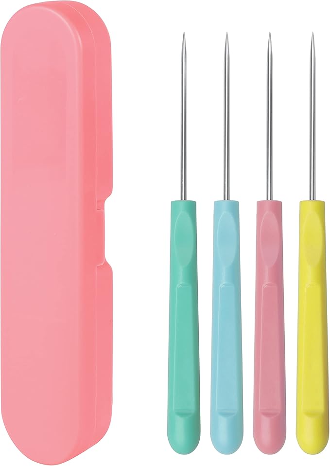 4Pcs 5.2 Inches Sugar Stir Needle, Cookie Scribe Needles Cake Decorating Needle Tool Cookie Decoration Supplies for Baking Lovers（Pink)