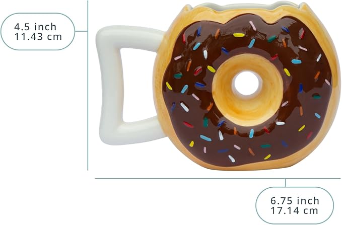 Ceramic Donut Cup – Chocolate Glaze with Sprinkles – Funny “MMM... Donuts!” Quote – Best Cup for Coffee, Tea & More – Large 14 oz – Brown
