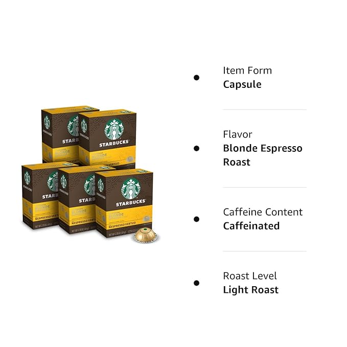 Starbucks by Nespresso Vertuo, Blonde Roast Espresso, 50-count Espresso Pods, Brews, 1.35 oz.