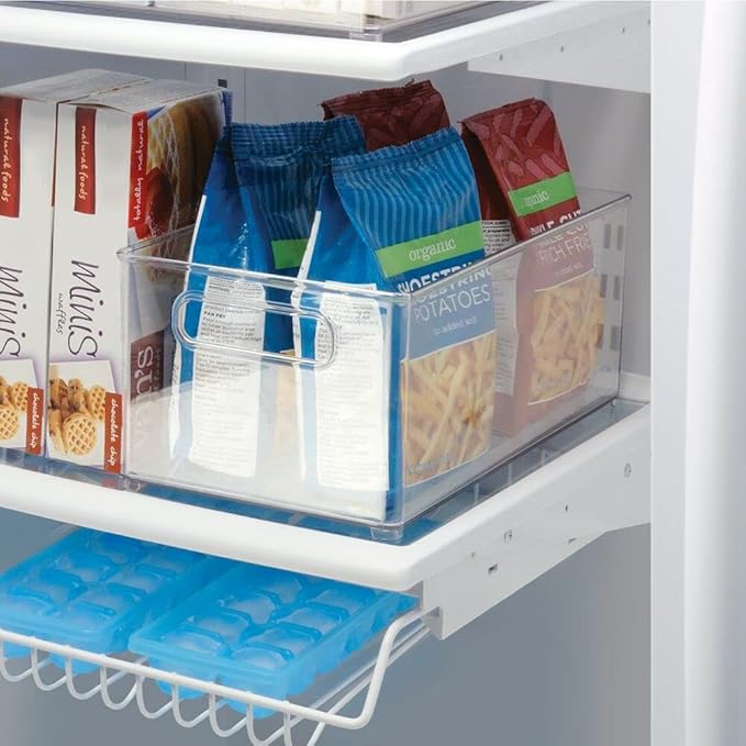 mDesign Deep Plastic Kitchen Storage Organizer Container Bin for Pantry, Cabinet, Cupboard, Shelves, Fridge, or Freezer - Holds Dry Goods, Sauces, Condiments, Drinks, Clear
