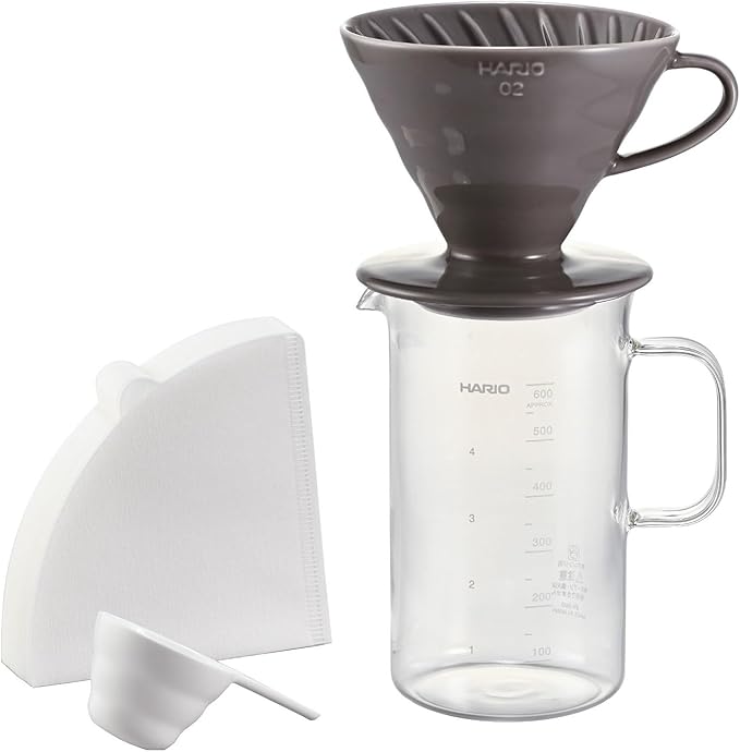 HARIO BVD-3012-GR Beaker Server & Dripper Set, Practical Capacity: 20.3 fl oz (600 ml), For 1-4 Cups, Made in Japan, Gray