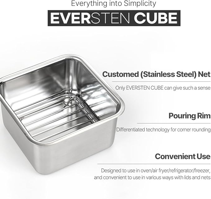 CuBE Medium 2PCS Set 1000ml 650ml Stainless Steel Food Storage Containers With Lids and a Net Kitchen Appliances Dishwasher Safe Premium South Korea