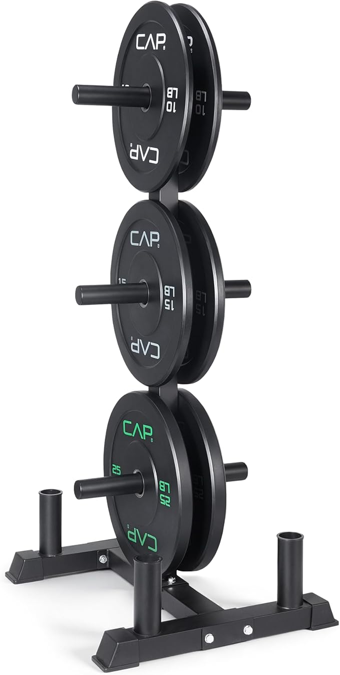 CAP Barbell 2-Inch Olympic Bumper Plate Weight Set with 6 Post Rack | 100-370 lbs | Multiple Options