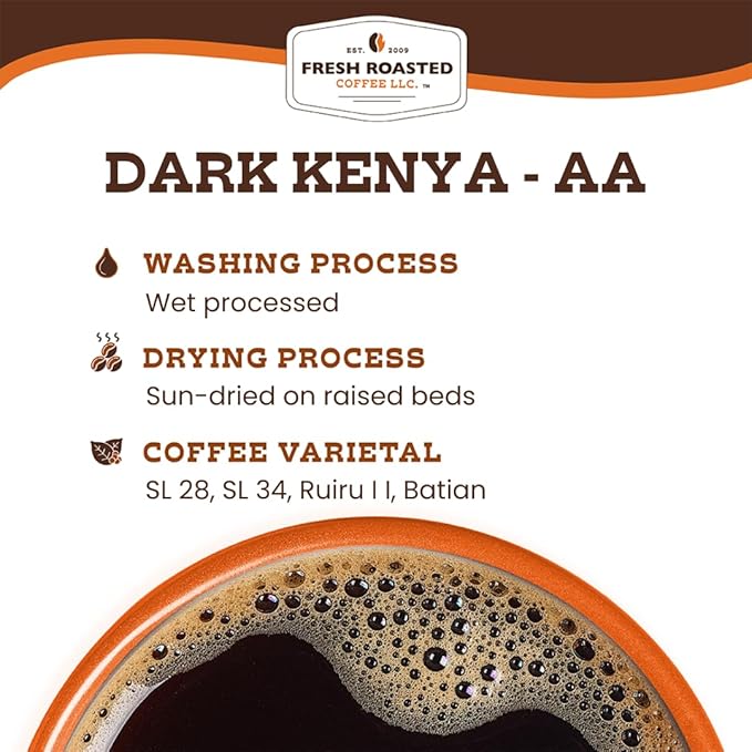 Fresh Roasted Coffee, Dark Kenya AA, 2 lb (32 oz), Dark Roast, Kosher, Whole Bean