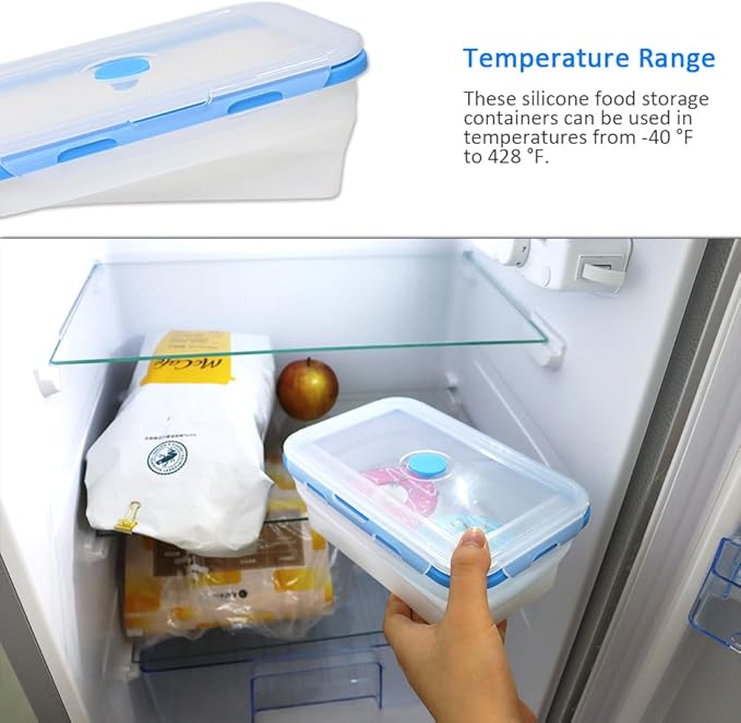 Alimat PluS 40.5oz Silicone Food Storage Containers, 3 Pack Set 1200ml Extra Large Collapsible Food Storage Containers with Lids, Collapsible Food Storage Containers Suitable for Lunch and Fruits