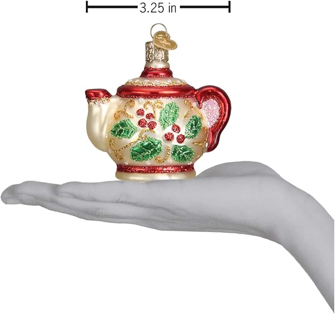 Old World Christmas Ornaments: Coffee and Tea Gifts Glass Blown Ornaments for Christmas Tree, Holly Teapot 3 X 3.25 X 2.25