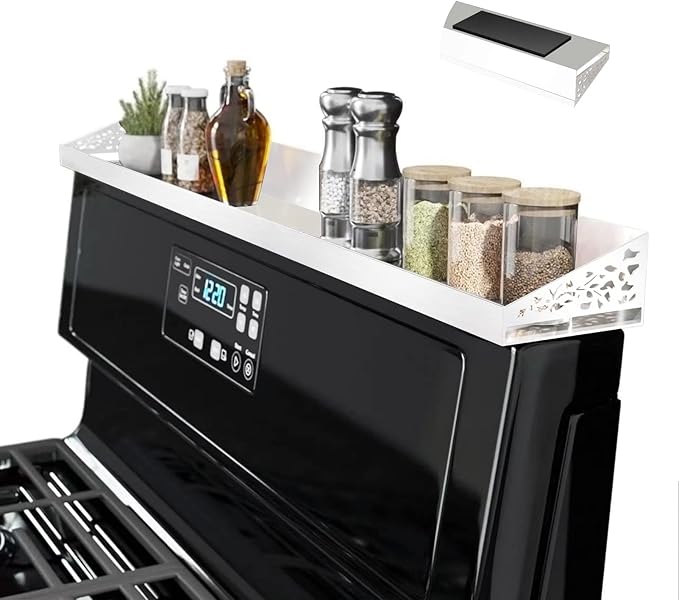 30" Magnetic Stove Top Shelf – Magnetic White Spice Rack and Seasoning Organizer – Kitchen Shelf for Back of Stove – Over Stove Storage Organizer