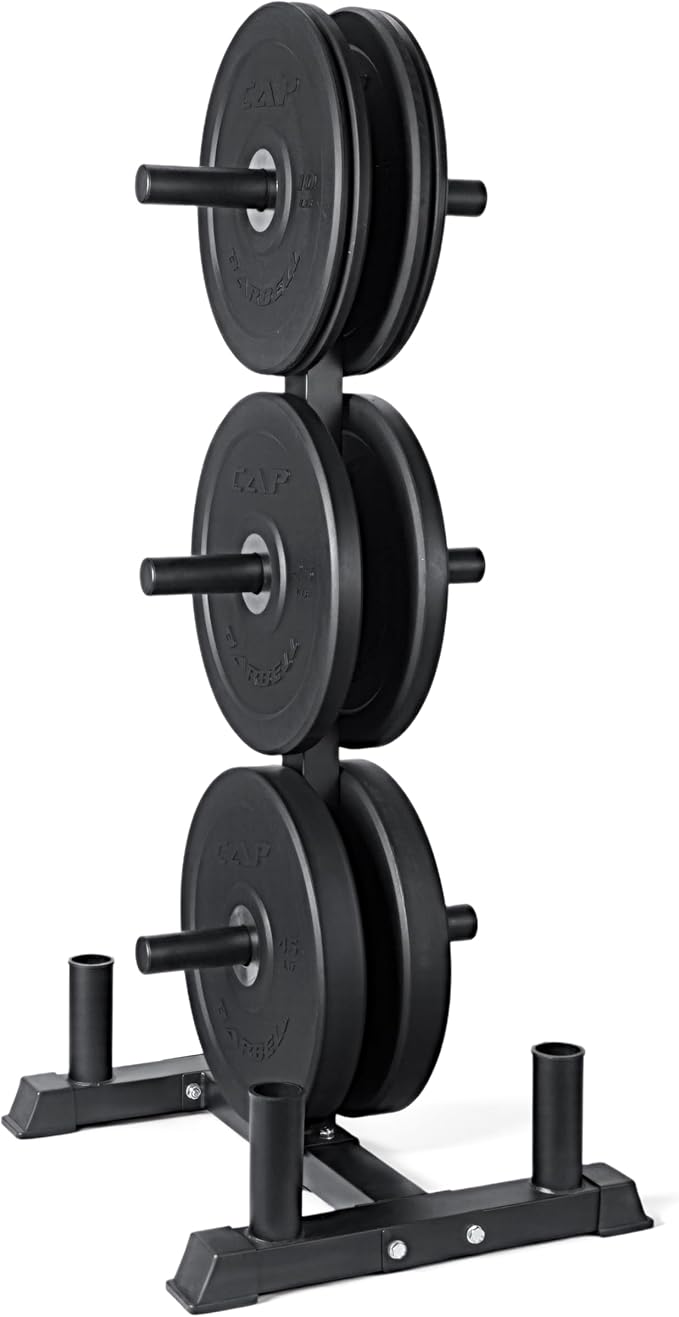CAP Barbell 2-Inch Olympic Bumper Plate Weight Set with 6 Post Rack | 100-370 lbs | Multiple Options