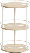 Lazy Susan Organizer, Rotating Spice Rack, 3 Tier Spice Turntable Organizer, Industrial Turntable Spice Holder, for Kitchen Countertop, Compact and Versatile, White and Light Oak SR23WG