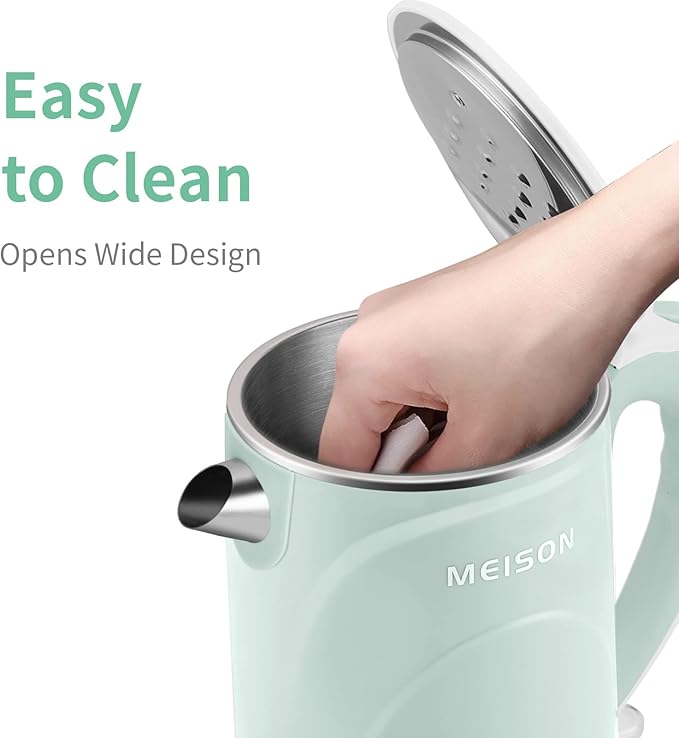 MEISON Electric Kettle, 1.7 L Double Wall Food Grade Stainless Steel Interior Water Boiler, Coffee Pot & Tea Kettle, Auto Shut-Off and Boil-Dry Protection, 1200W, 2 Year Warranty(Blue)