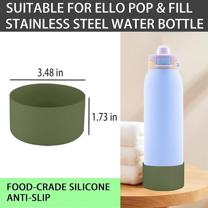 2 PCS Silicone Bottom for Ello Pop 32 OZ Water Bottle, Water Boot for Ello Pop,Avoid Scratches and Noise (Military Green, 320z)