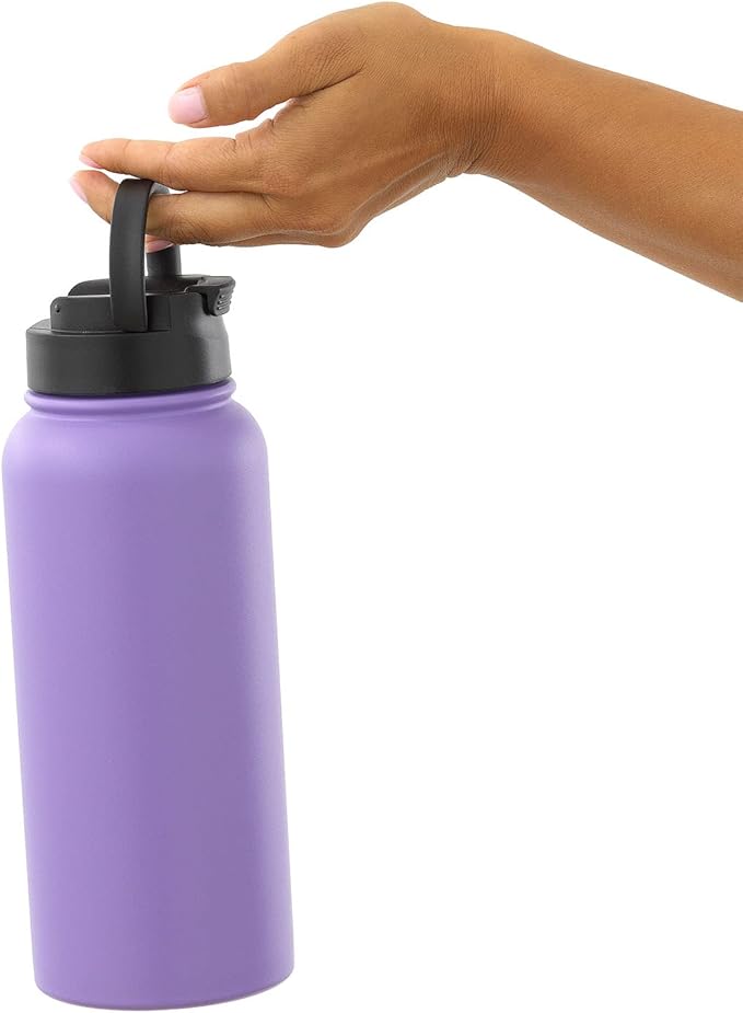 JoyJolt Triple Insulated Water Bottle with Straw Lid AND Flip Lid! 32oz Large Water Bottle, 12 Hour Hot/Cold Vacuum Insulated Stainless Steel Bottle. BPA-Free Leakproof Water Bottles - Thermos Bottle
