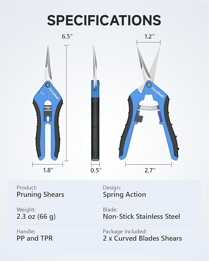 Fondwell 6.5" Gardening Scissors Trimming Shears: 2 Pack of Trimming Scissors for Buds - Comfortable Hand Pruners with Curved Blades
