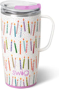 Swig Life 22oz Travel Mug, Insulated Tumbler with Handle and Lid, Cup Holder Friendly, Dishwasher Safe, Stainless Steel, Travel Coffee Cup, Insulated Mug with Lid (Make a Wish)