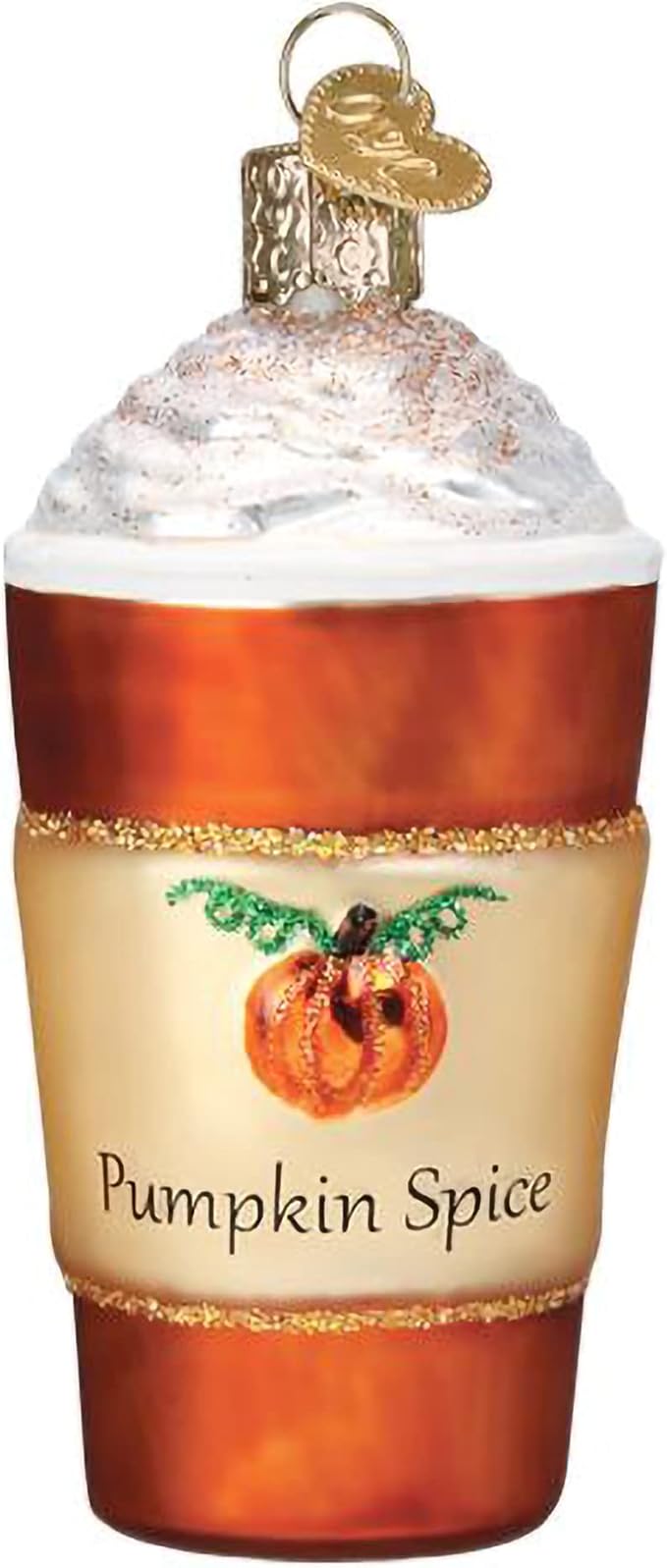 Old World Christmas Pumpkin Spice Latte Glass Blown Ornament for Christmas Tree, Handcrafted Holiday Decoration, Halloween Collection