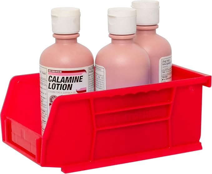 Akro-Mils 30220 AkroBins Plastic Storage Bins, Space-Saving Stackable Bins for Garage, Pantry, Craft Organization, 7-" x 4-" x 3-", Red, 24-Pack