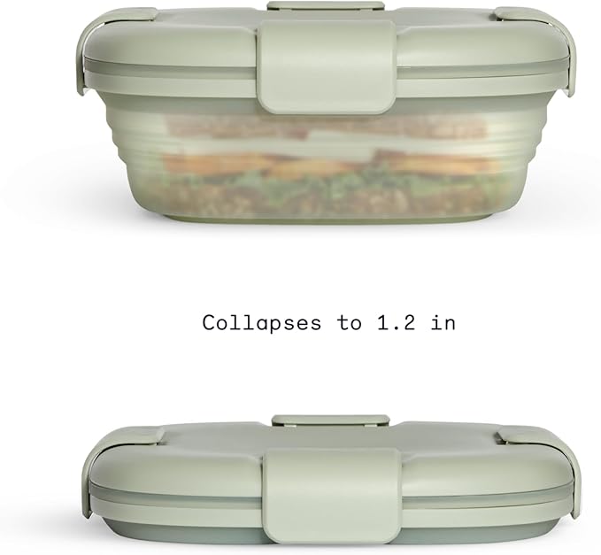STOJO Collapsible Sandwich Box – 24oz, Reusable Food Storage Container, Silicone Bowl for Hot/Cold Food – Meal Prep, Lunch, Camping, Hiking – Dishwasher Safe (Set of 1, Sage Green)