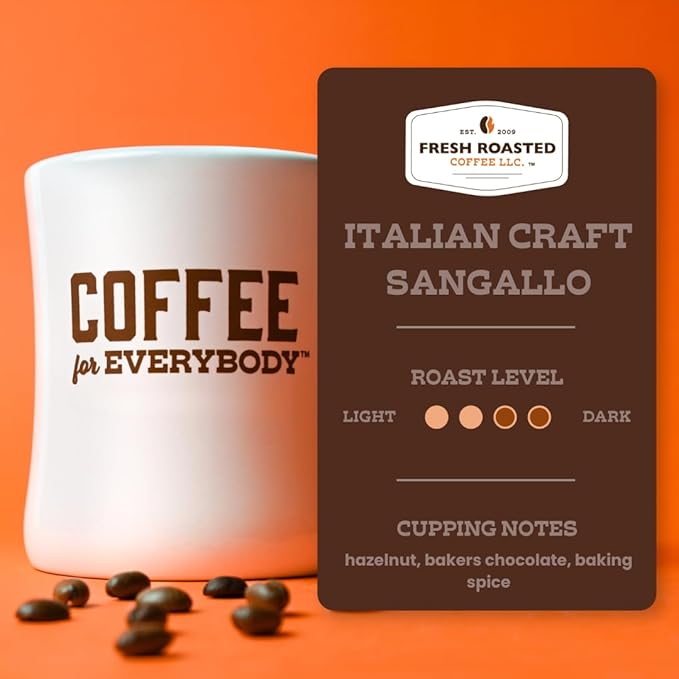Fresh Roasted Coffee, Sangallo Italian Craft Artisan Blend, Dark Roast, Kosher, 24 Pods for K cup Brewers
