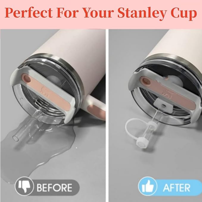 Replacement Straw for Stanley Quencher 30oz 40oz Tumbler,Straw Cleaner Brush for Stanley, Plus Silicone Spill Proof Stopper for Stanley Quencher H1.0/H2.0 (White, 12inch)