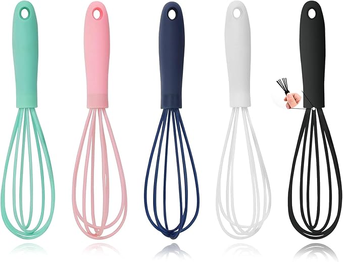5 Pcs Silicone Whisk for Cooking - Mini Whisk Stainless Steel Dough Whisk, Non Stick Hand Tiny Balloon Wire Whisk, Milk Egg Frother for Blending Whisking Beating Stirring Baking