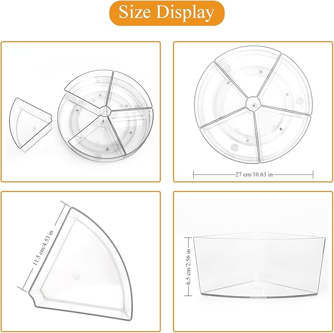 Roninkier Clear Lazy-Susan Organizer with 5-Removable-Bins - 11 Inch Round Plastic Rotating Storage Container for Cabinet, Pantry, Kitchen, Fridge, Vanity