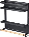 Magnetic Spice Rack Organizer Single Tier Refrigerator Spice Storage Shelf, Easy to Install The Side of The Refrigerator Can Hold spices, Jar of Olive Oil (Black L)
