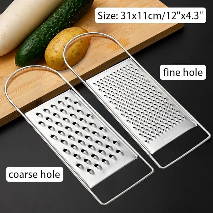 2 Pack Cheese Grater Handheld, Flat Coarse Stainless Steel Food Graters for Kitchen, Suitable for Potato, Vegetable, Butter, Parmesan Cheese