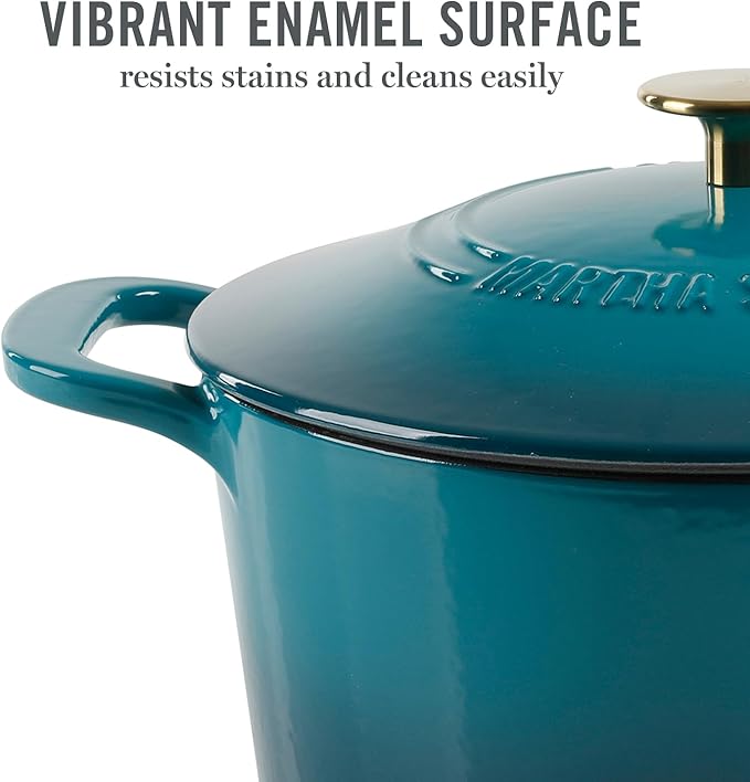 Martha Stewart Gatwick 7-Quart Enamel Cast Iron Dutch Oven – Emerald Ombre with Gold Knob – Durable Heavy-Duty Dutch Oven for Slow Cooking, Braising & Baking