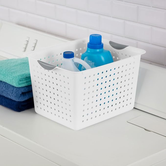 Sterilite 24-Pack Ultra Basket, Open Plastic Bins, Countertop, Cabinet and Closet Organizer, White, Deep