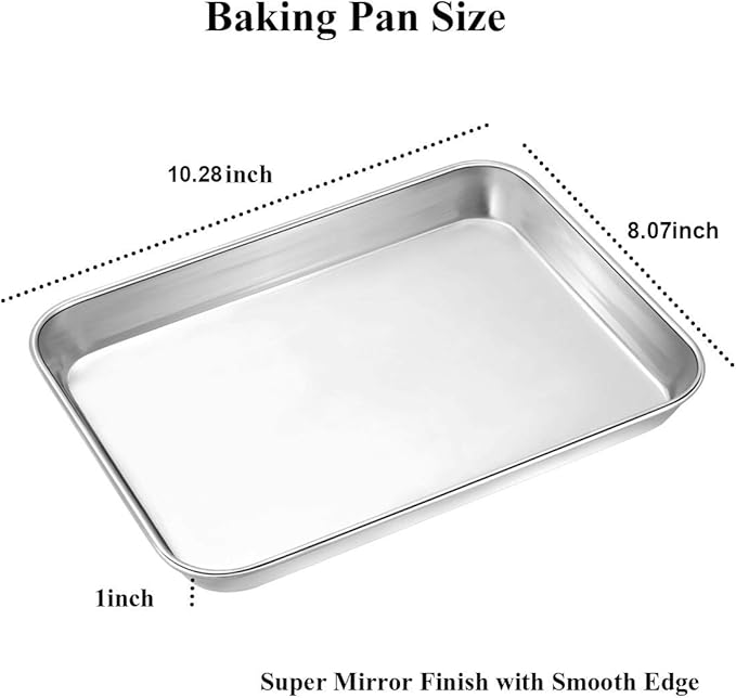 Wildone Baking Sheet with Silicone Mat Set, Set of 4 (2 Sheets + 2 Mats), Wildone Stainless Steel Cookie Sheet Baking Pan with Silicone Mat, Size 10 x 8 x 1 inch, Non Toxic & Heavy Duty & Easy Clean