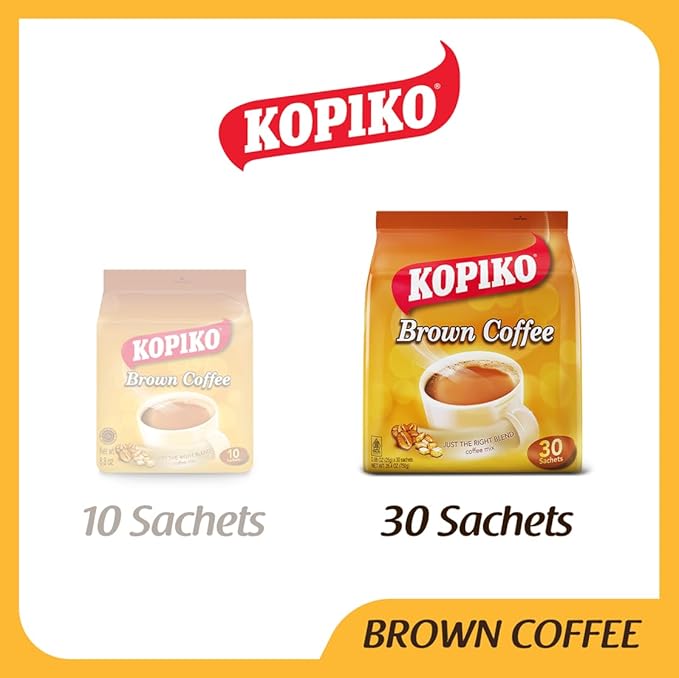 Kopiko Brown Instant Coffee Mix – Authentic Indonesian Volcanic Coffee – Taste the Irresistibly Delicious Coffee with Brown Sugar (0.88 OZ/25gr x 30 Coffee Sachets)