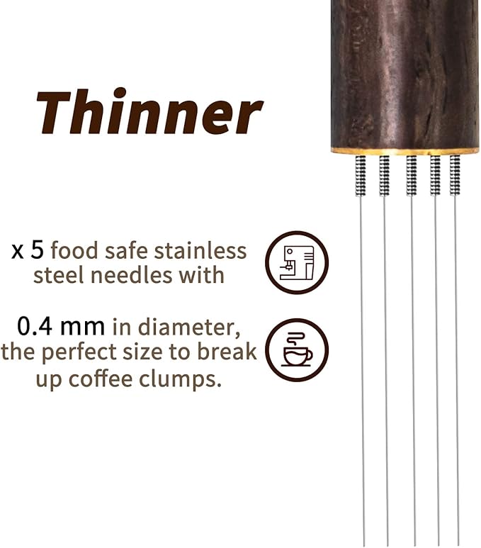 Espresso Coffee Stirrer 5 Needles 0.4mm Espresso Distribution Tools, Natural Wood Handle and Stand (Walnut)