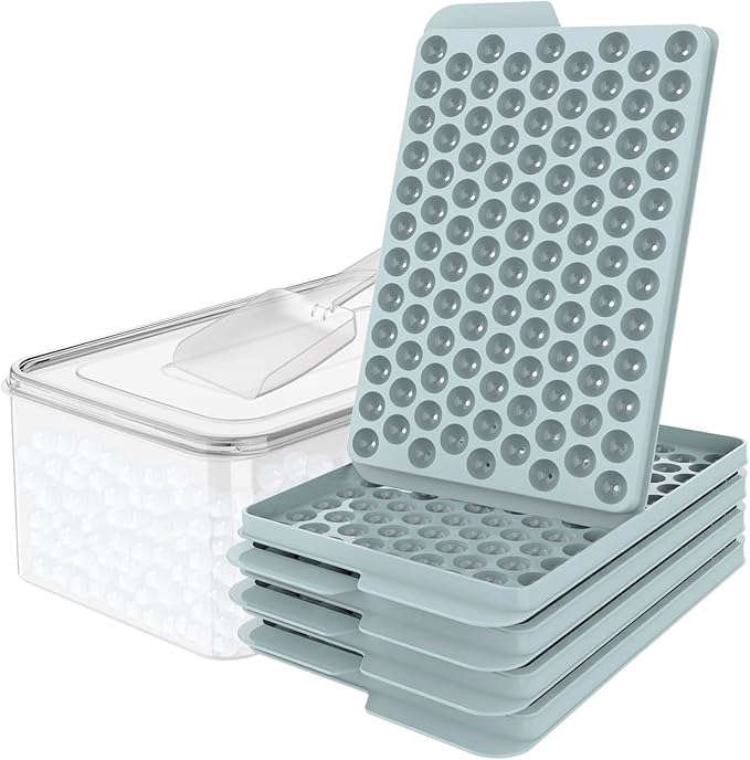 WIBIMEN Mini Ice Cube Trays, Small Tiny Round Pebble Crushed Nugget Ice Trays for Freezer with Lid - Chilling Drinks Coffee Juice(4 Pack/0.55In - Blue)