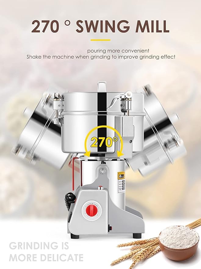 CGOLDENWALL 700g Electric Grain Grinder Mill Safety Upgraded 2400W High-speed Spice Herb Grinder Commercial Superfine Grinding Machine Dry Cereals Pulverizer CE 110V (700g Swing Type)