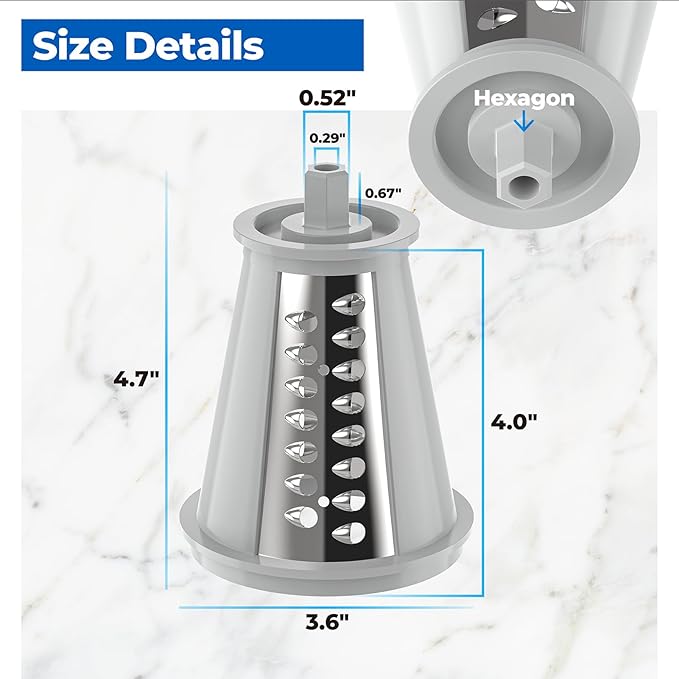 Hexagon Plug Shred Cone for Presto Professional Salad Shooter Models 02970 02960, Cheese Grater Replacement Parts for Shredding Cheese, Vegetables and Fruits
