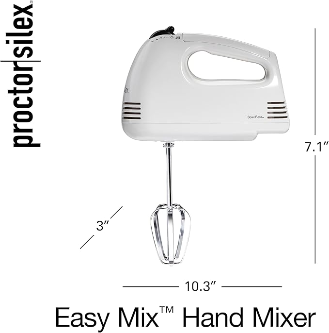 Proctor Silex Easy Mix 5-Speed Electric Hand Mixer with Bowl Rest, Compact and Lightweight, 100 Watts of Peak Power, White (62515PS) (Pack of 4)