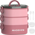 Lunch Box, Stackable 3 Layers Containers, Portable 94OZ Large Capacity Leakproof Bento Box with Spoon & Fork & Sauce Boxes, Microwave Safe Lunch Box for Kids and Adults