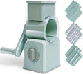 Rotary Cheese Grater with Hand Crank, Multi-Purpose Shredder Slicer with 3 Interchangeable Stainless Steel Blades for Shredding, Slicing, and Grating Cheese, Vegetables, and Fruit (Green)