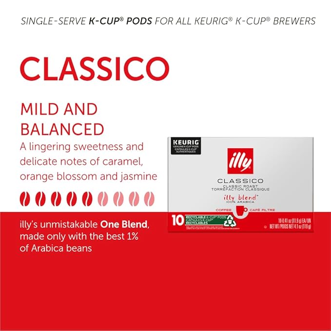 Illy Coffee K Cups - Pods For Keurig Machines – Classico Roast - Caramel, Orange Blossom & Jasmine - Mild, Flavorful & Balanced Flavor- No Preservatives – 20 Count, 4 Pack