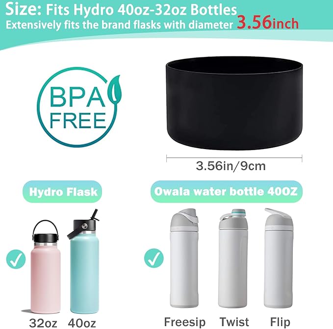 WK IEASON Protective Silicone Base Boot for Hydro Flask Mouth, Anti-Slip Silicone Sleeve Cover Bumper for Hydro Water Bottle Accessories -3.56inch Bottom Diameter