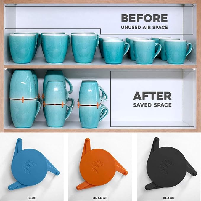ELYPRO Mug Stacker 6-Pack – Coffee Mug Rack & Mug Organizer | Stackable Cup Holder for Coffee Bar & Kitchen, Under Cabinet Mug Holder – Space-Saving Mug Storage for Cabinets – Orange