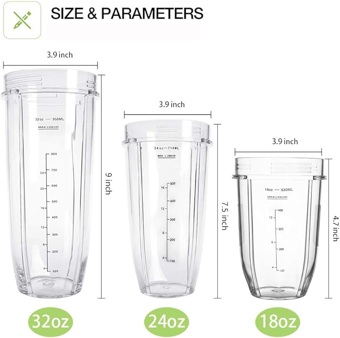 24OZ Replacement Blender Cup with To-GO Lids for Ninja, 2-Pack Replacement Parts Compatible with Ninja BL450 BL456 BL480 BL482 BN401 BN751 BN801 SS151 SS401