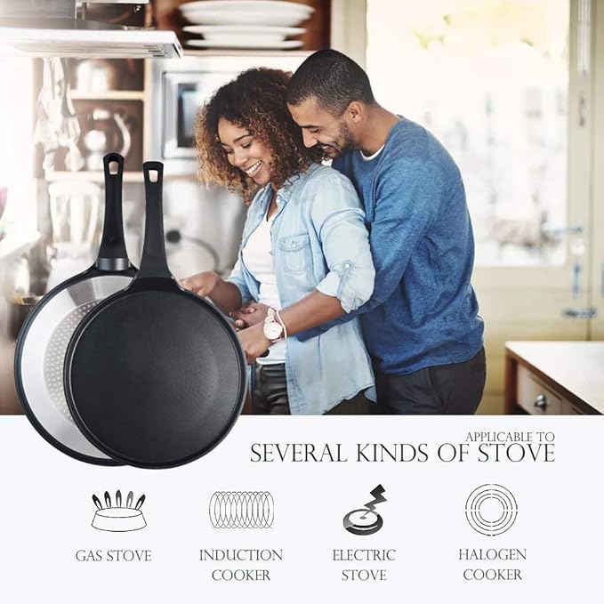 S·KITCHN Crepe Pan Nonstick Dosa Pan, Tawa Pan for Roti Indian, Non-Stick Pancake Griddle Compatible with Induction Cooktop, Comal for Tortillas, Griddle for Stove Top - 12.5 IN