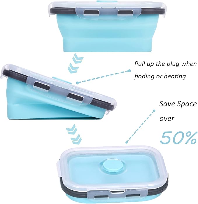 KUON Collapsible Silicone Food Storage Containers, Set of 4 Kitchen Collapsible Bowls with Airtight Lids, BPA Free, Microwave and Freezer and Dishwasher Safe (4 Colors)