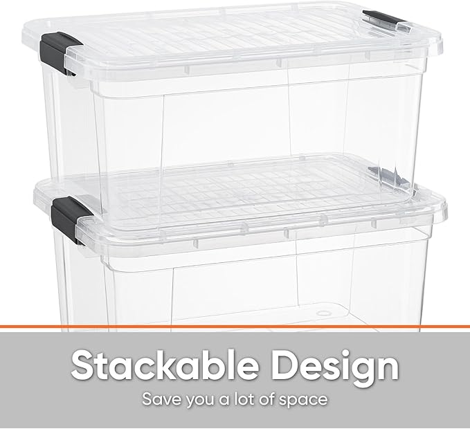 Superio Small Clear Storage Box with Lid, 6.6 Quart Plastic Container Bins for Organizing, Stackable Crates, BPA Free, Non Toxic, Odor Free, Organizers for Home, Office, School, and Dorm