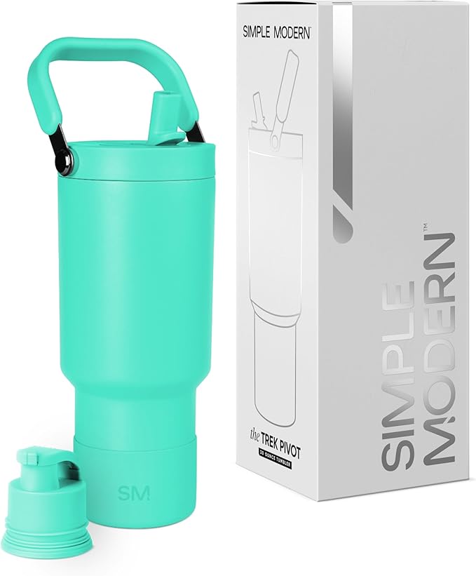 Simple Modern Trek Pivot | 30oz Flip Straw Tumbler with Handle | Water Bottle & Boot | Interchangeable Straw & Chug Lids | Insulated Stainless Steel Jug | Gym Sports Outdoors | Tropical Wave