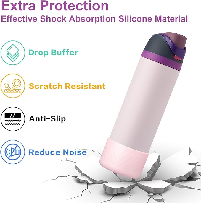 2PCS Silicone Water Bottle Boot for Owala 24oz, Protective Bottom Bumper Anti-Slip Sleeve for FreeSip, Twist, and Flip Stainless Steel Bottles, Dishwasher Safe and BPA Free(Pink)