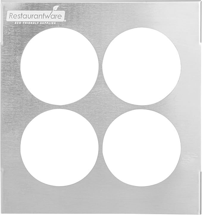 Restaurantware Squeeze Bottle Template Pack of 1 Stainless Steel 4 Hole Holder Top, 2.5" Diameter Fits 1/6 Size Food Pans, Dishwasher Friendly Integrated Lip Design Holder Top for Condiment Bottles